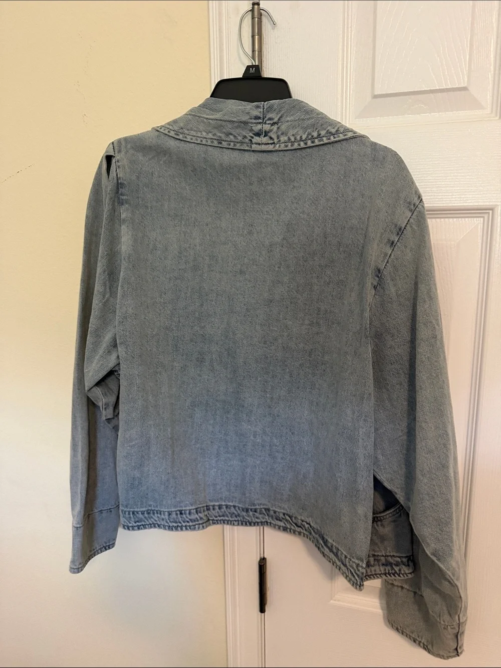 Lauren & Amber Light Blue Denim Jacket with Shawl Collar